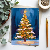 クリスマスツリーの輝く星の水彩画 シーズンポストカード