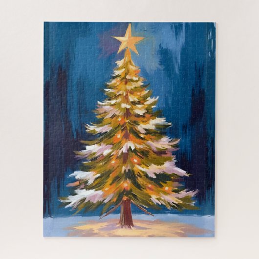 クリスマスツリーの輝く星の水彩画 ジグソーパズル (縦)