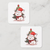 クリスマスツリーの近くにサンタ帽をかぶったかわいい猫 スクエア名刺 (正面/裏面)