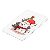 クリスマスツリーの近くにサンタ帽をかぶったかわいい猫 マグネット (左側)