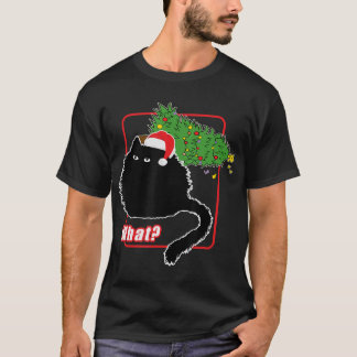 クリスマスツリーの釉薬を浴びるキャットサンタハット Tシャツ