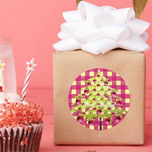 クリスマスツリーの金ゴールドのプラムピンクのオーナメント ラウンドシール (パーティー)