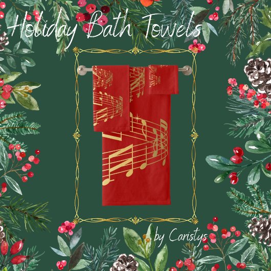 クリスマスツリーの金ゴールド音符タオル バスタオルセット