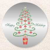 クリスマスツリーの銀によって着色されるクリスマス ラウンドペーパーコースター (正面)