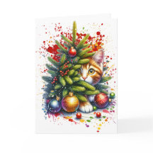 クリスマスツリーの陰に隠れている猫