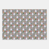 クリスマスツリーの雪だるまのスレッドのギフトベル ラッピングペーパーシート (正面3)