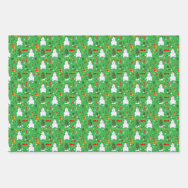 クリスマスツリーの雪だるまのスレッドのギフトベル ラッピングペーパーシート