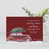 クリスマスツリーの雪とヴィンテージカー 招待状 (スタンド正面)