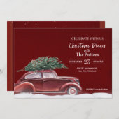 クリスマスツリーの雪とヴィンテージカー 招待状 (正面/裏面)