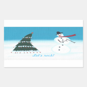 クリスマスツリーの雪の人のステッカーは揺れよう 長方形シール