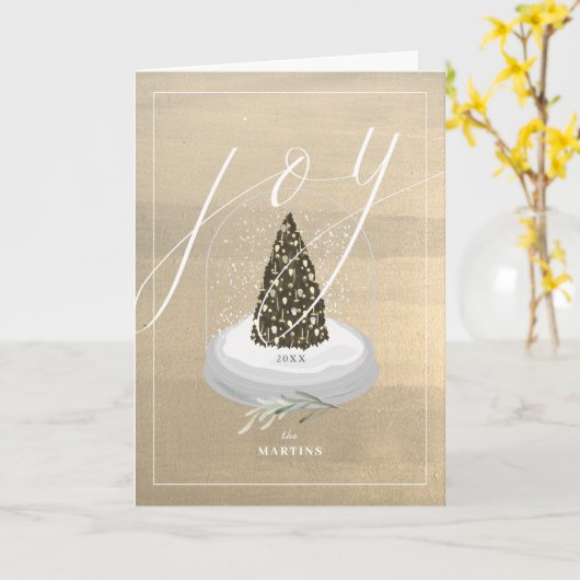 クリスマスツリーの雪の地球の金ゴールドの喜びの写真の休日 カード (黄色い花)