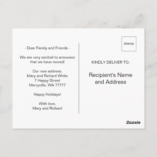 クリスマスツリーの雪の結晶を新しい家に移動 ポストカード (裏面)