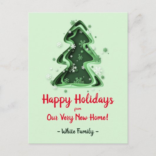 クリスマスツリーの雪の結晶を新しい家に移動 ポストカード (正面)
