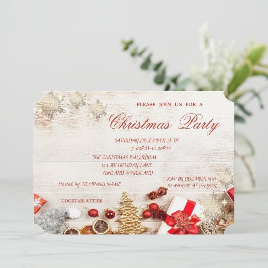 クリスマスツリーの雪の結晶、会社のクリスマスパーティー 招待状 (スタンド正面)