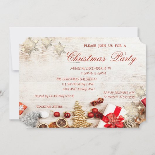 クリスマスツリーの雪の結晶、会社のクリスマスパーティー 招待状 (正面)