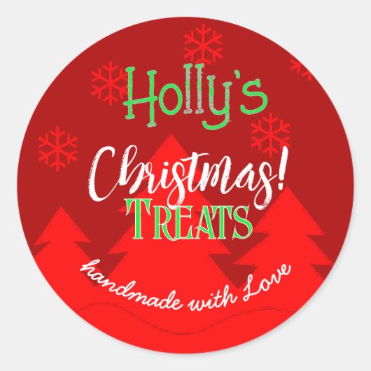 クリスマスツリーの雪の結晶 赤ラベル ラウンドシール (正面)