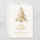 クリスマスツリーの雪ベージュ写真年レビュー シーズンカード (正面)