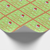 クリスマスツリーの雪片のサンタの帽子の名前をカスタムする ラッピングペーパー (角)
