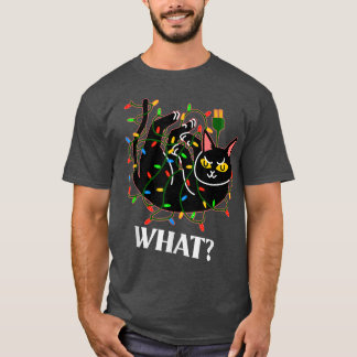 クリスマスツリーの電気に絡まった面白い猫が「WH」って言ってる Tシャツ