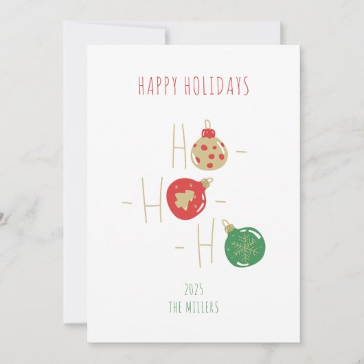 クリスマスツリーの電球のグリーティングカード（ドゥードルスタイル） 招待状 (正面)