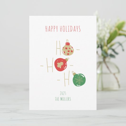 クリスマスツリーの電球のグリーティングカード（ドゥードルスタイル） 招待状 (スタンド正面)