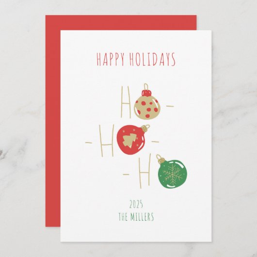 クリスマスツリーの電球のグリーティングカード（ドゥードルスタイル） 招待状 (正面/裏面)