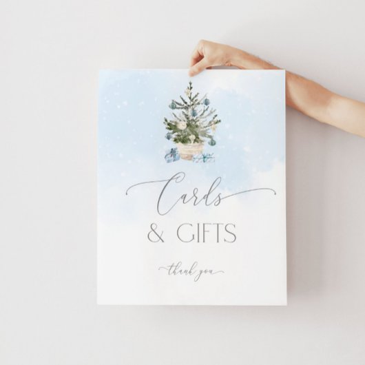 クリスマスツリーの青いカードとギフトポスター ポスター