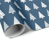 クリスマスツリーの青いパターン ラッピングペーパー (ロールコーナー)