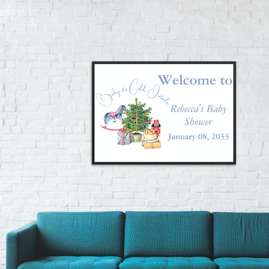 クリスマスツリーの青いベビーシャワーの外は寒い 横断幕