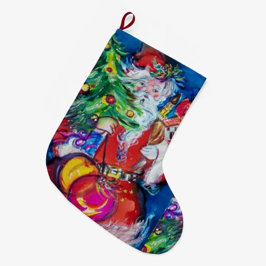 クリスマスツリーの風船とギフト付きサンタ ラージクリスマスストッキング (正面 (吊り時))