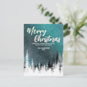 クリスマスツリーの飾られた冬の夜の森のホリデーシーズン シーズンポストカード (スタンド正面)