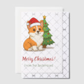 クリスマスツリーの飾りが入った赤い帽子をかぶったかわいいコーギー犬 ベラム紙招待状 (オフセット (招待状))