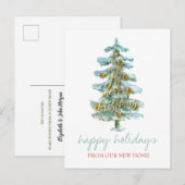 クリスマスツリーの飾りを移動しました。ボールや星のオーナメント付きのシンプルな松の木 案内ポストカード (正面/裏面)