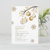 クリスマスツリーの飾り ゴールド スノーフレーク 洗礼 招待状 (スタンド正面)