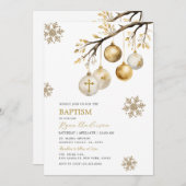 クリスマスツリーの飾り ゴールド スノーフレーク 洗礼 招待状 (正面/裏面)
