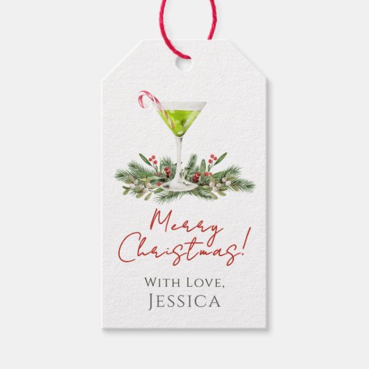 クリスマスツリーの飾り ミント味のカクテルとキスする木 ギフトタグ (正面)