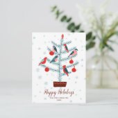 クリスマスツリーの鳥ハッピーホリデーファミリーフォト ポストカード (スタンド正面)