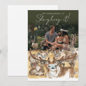 クリスマスツリーの鹿のホリデー写真カード フォレストグリーン シーズンカード (正面/裏面)