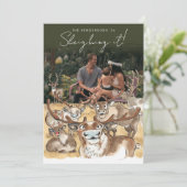 クリスマスツリーの鹿のホリデー写真カード フォレストグリーン シーズンカード (スタンド正面)