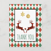 クリスマスツリーの鹿2匹ジャンピング　ルースティックスタイル　サンキュー ポストカード (正面)