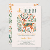 クリスマスツリーの鹿 'Oh Deer' ベビーシャワー 招待状 (正面/裏面)