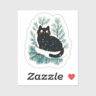 クリスマスツリーの黒猫かわいい シール