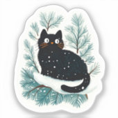 クリスマスツリーの黒猫かわいい シール (正面)