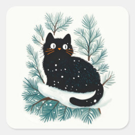 クリスマスツリーの黒猫かわいい スクエアシール