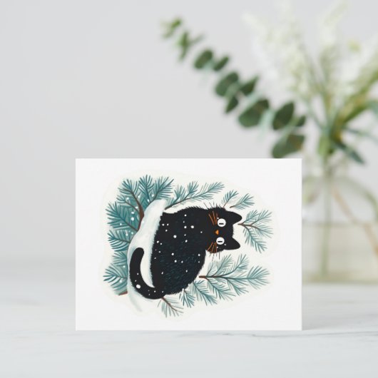 クリスマスツリーの黒猫かわいい ポストカード (スタンド正面)