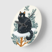 クリスマスツリーの黒猫 ラウンド壁時計 (傾斜)