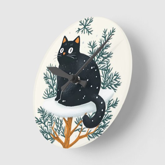 クリスマスツリーの黒猫 ラウンド壁時計 (傾斜)