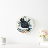 クリスマスツリーの黒猫 ラウンド壁時計 (ホーム)