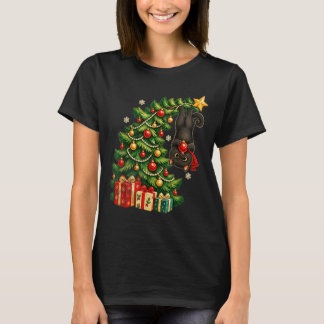 クリスマスツリーの黒猫 愉快なペット Tシャツ