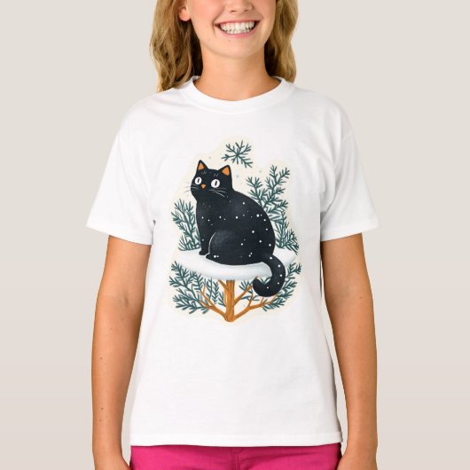 クリスマスツリーの黒猫 Tシャツ (正面)